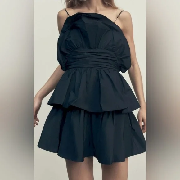 Zara Black Ruffle Mini Dress - Picture 2 of 6